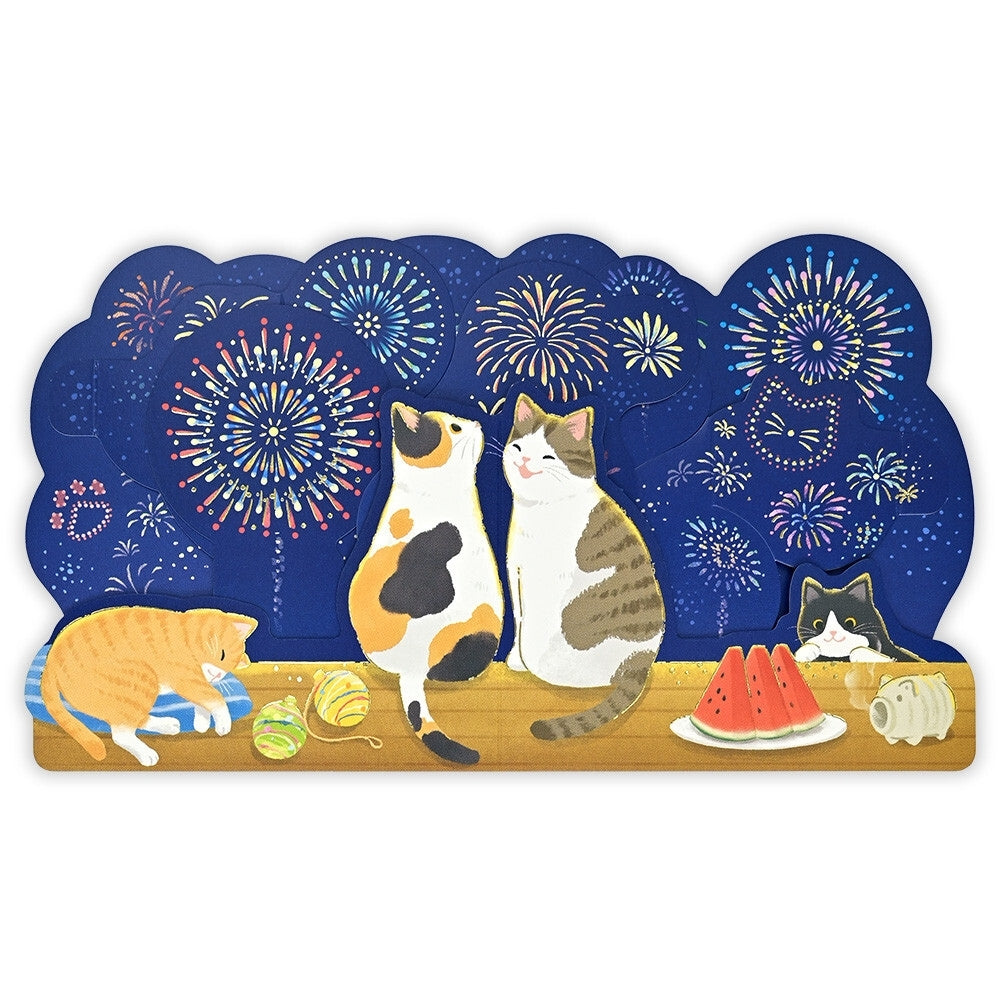 3D-Karte - Katzen & Japanisches Feuerwerk