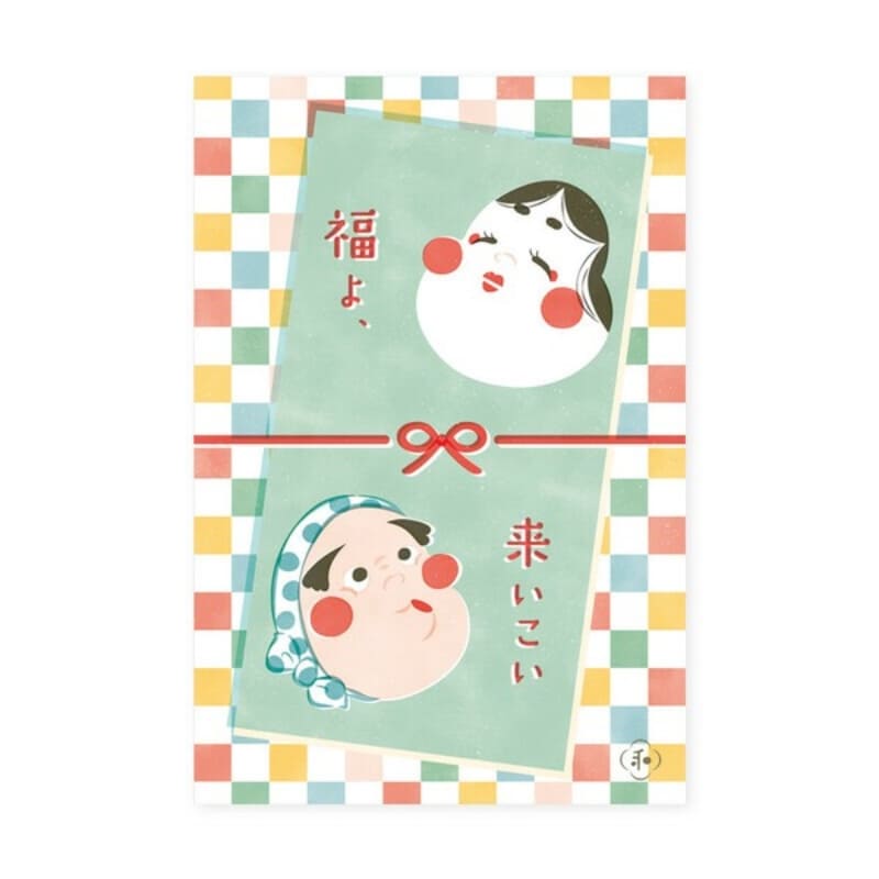 Japanische Postkarte Otafuku & Hyottoko