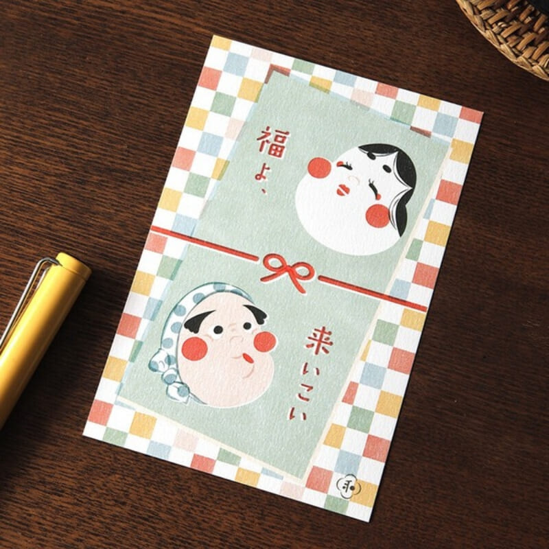 Japanische Postkarte Otafuku & Hyottoko