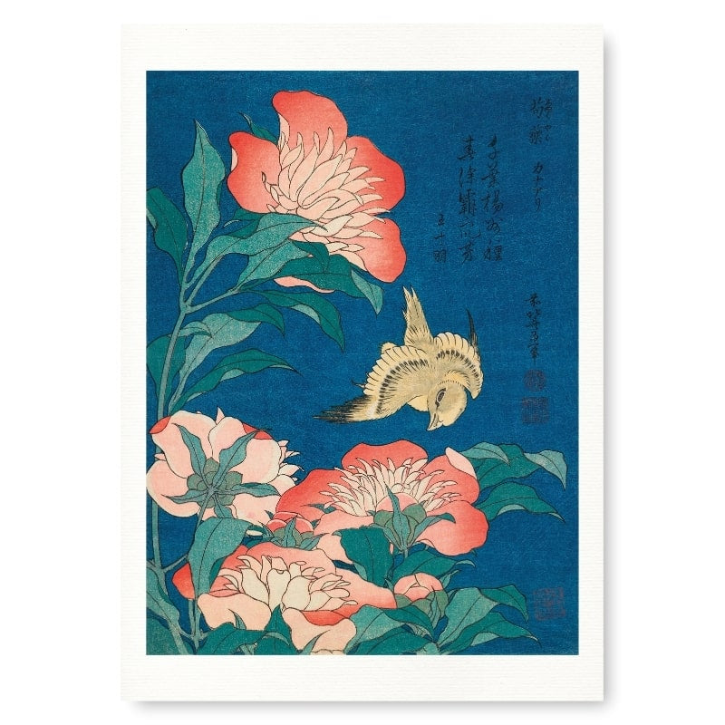 Japanischer Stempel Pfingstrosen & Kanarienvogel - A3