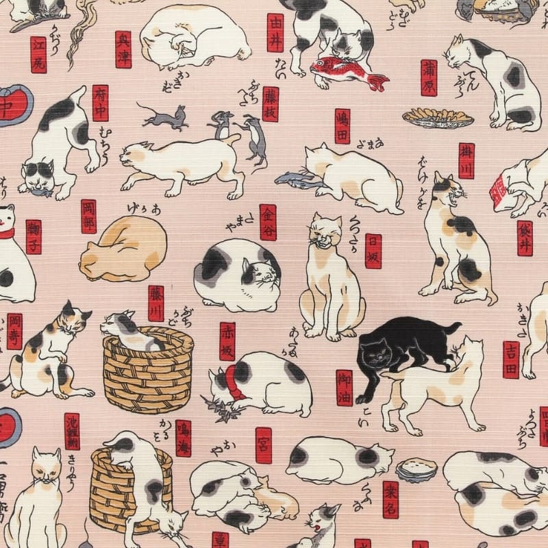Großes Furoshiki Japanische Katzen - 70x70 cm