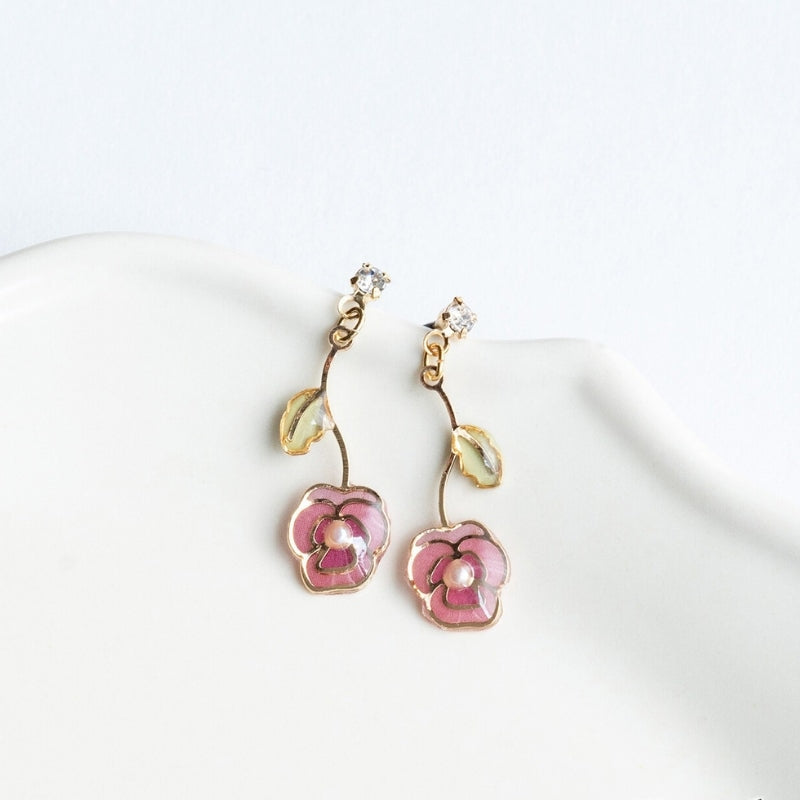 Hängeohrringe Stiefmütterchen Rose