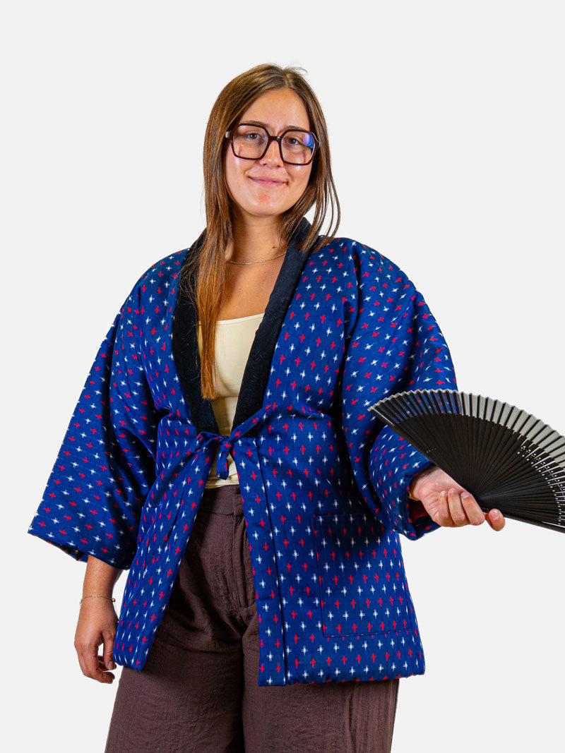 Hanten-Jacke Damen – Blaue Kasuri ML