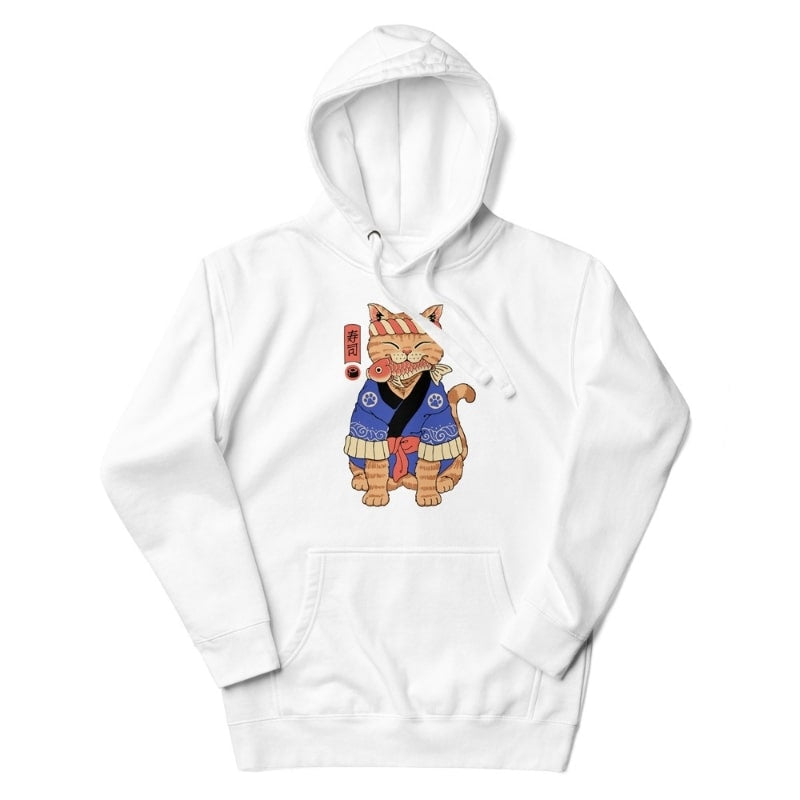 Japan Hoodie - Neko Sushi-Meister S / Weiß