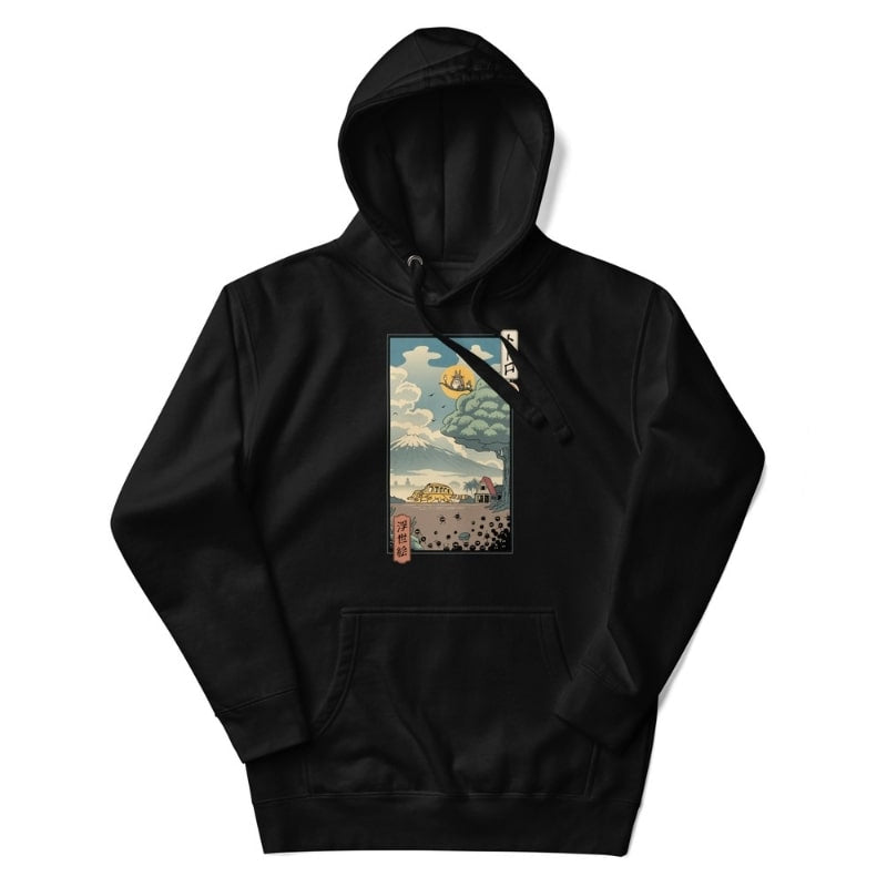 Japan Hoodie - Ukiyo-e Hüter des Waldes S / Schwarz
