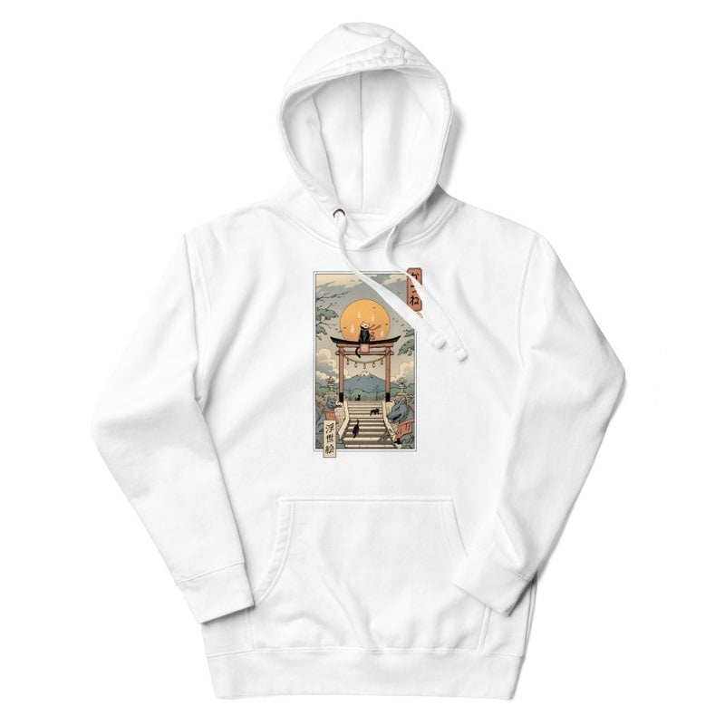 Japan Hoodie - Ukiyo-e Neko Inari S / Weiß