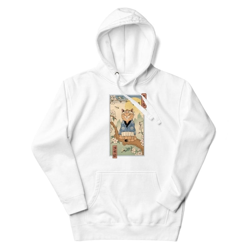Japan Hoodie - Ukiyo-e Neko Sakura S / Weiß