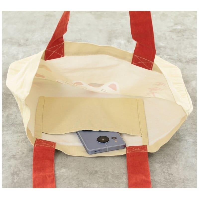 Japan Tote Bag - Beige Fuku Maneki Neko