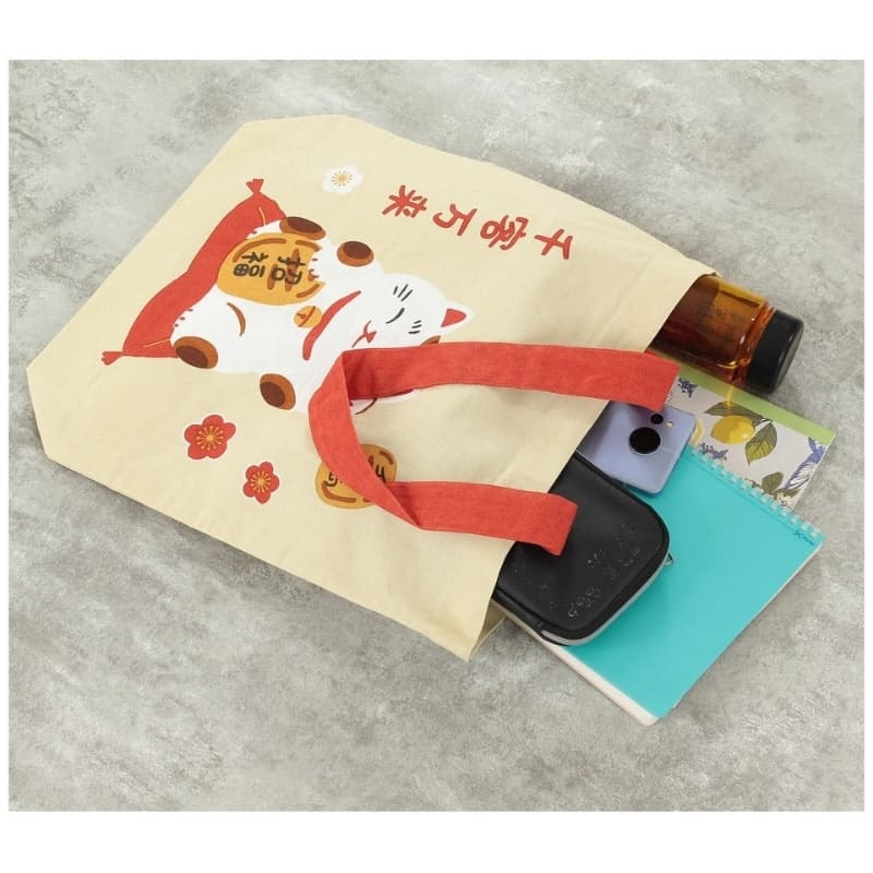 Japan Tote Bag - Beige Fuku Maneki Neko