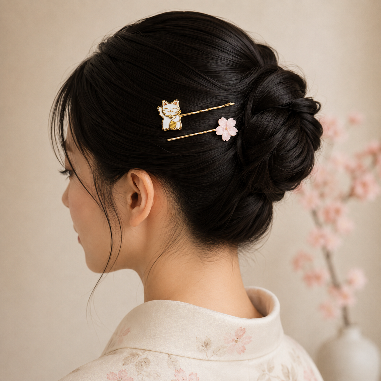 Japanische Haarspangen Maneki-Neko & Sakura
