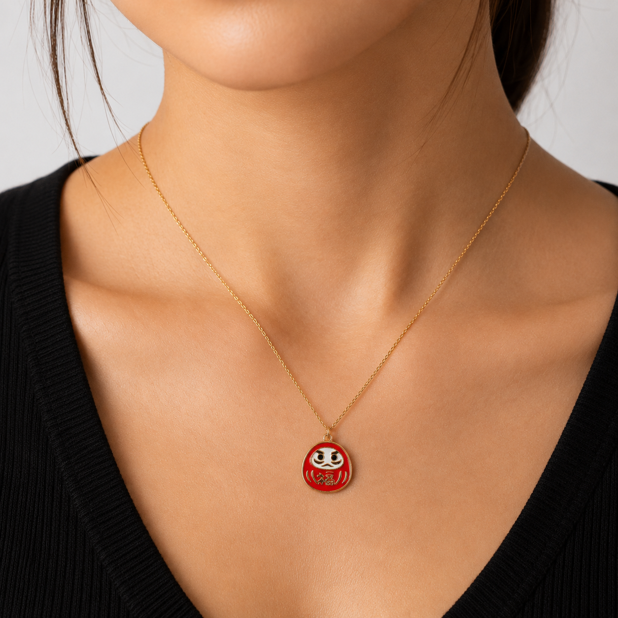 Japanische Halskette mit Anhänger Daruma Rot & Gold