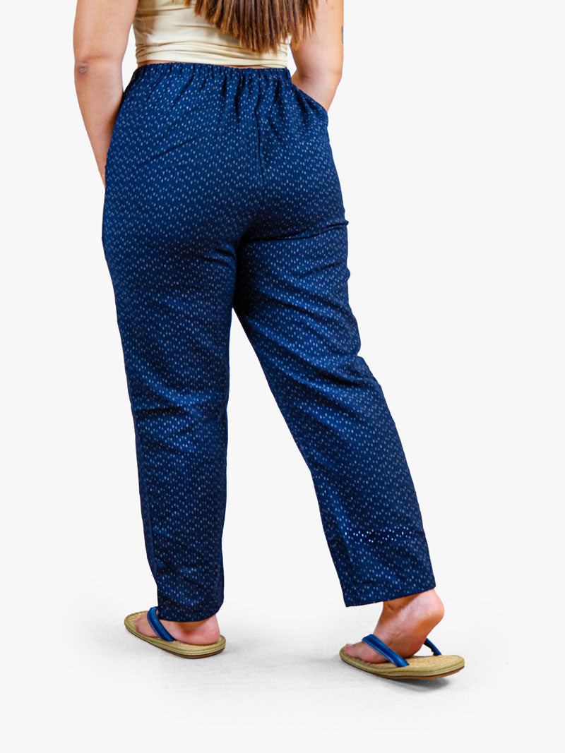 Japanische Hose Damen – Marineblaue Kasuri