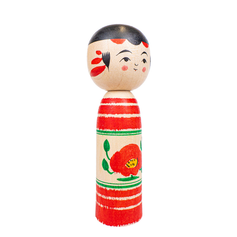 Japanische Kokeshi-Puppe - Tsubaki Kamelie - 9 cm