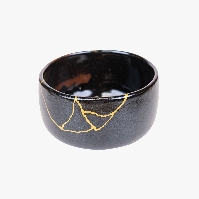 Japanische Matcha Schale – Schwarz Kintsugi