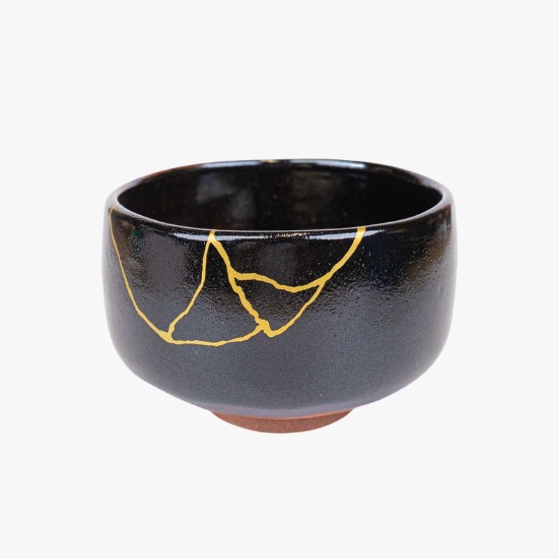 Japanische Matcha Schale – Schwarz Kintsugi