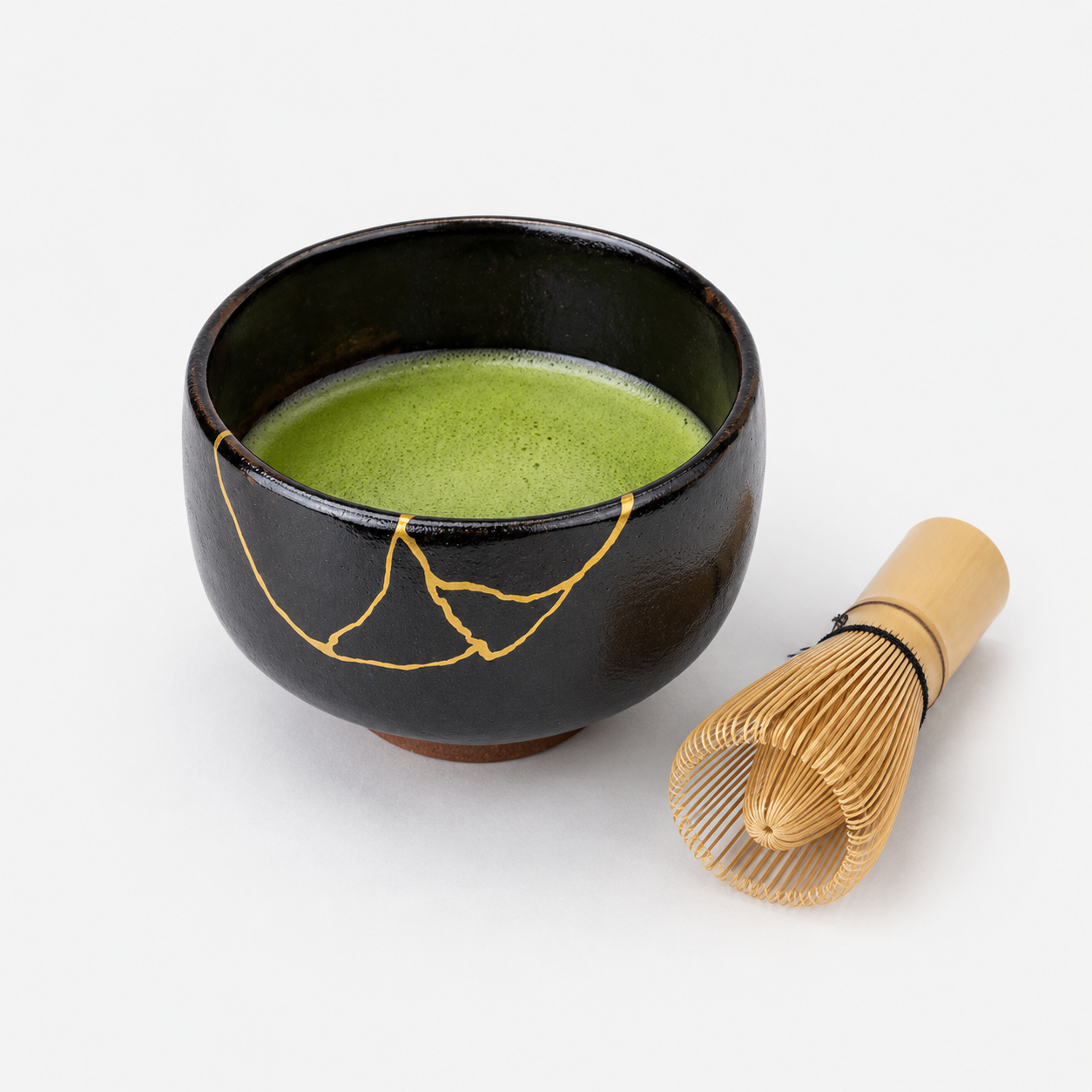 Japanische Matcha Schale – Schwarz Kintsugi