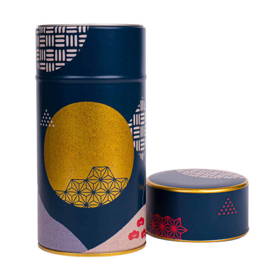Japanische Metall-Teedose - Nachtblau und Goldener Mond