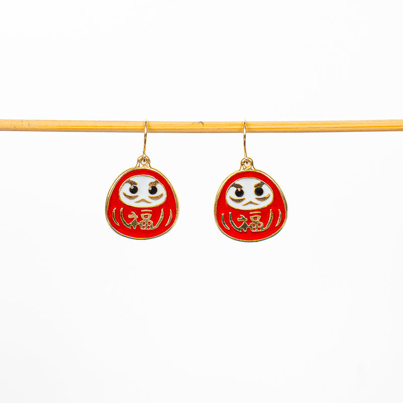 Japanische Ohrringe Daruma Rot & Gold