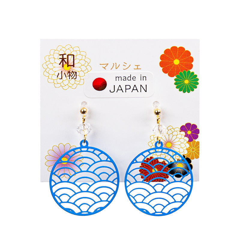 Japanische Ohrringe - Seigaiha Blau