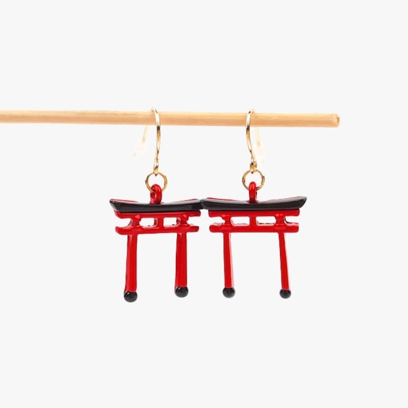 Japanische Ohrringe Torii-Halterung Rot