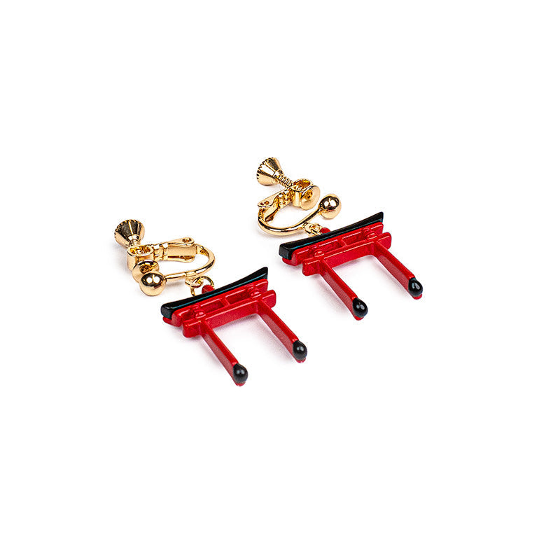 Japanische Ohrringe Torii-Halterung Rot Clips (Ohne Ohrlöcher)