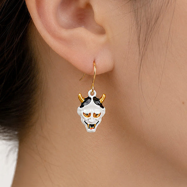 Japanische Ohrringe - Weiße Hannya Maske