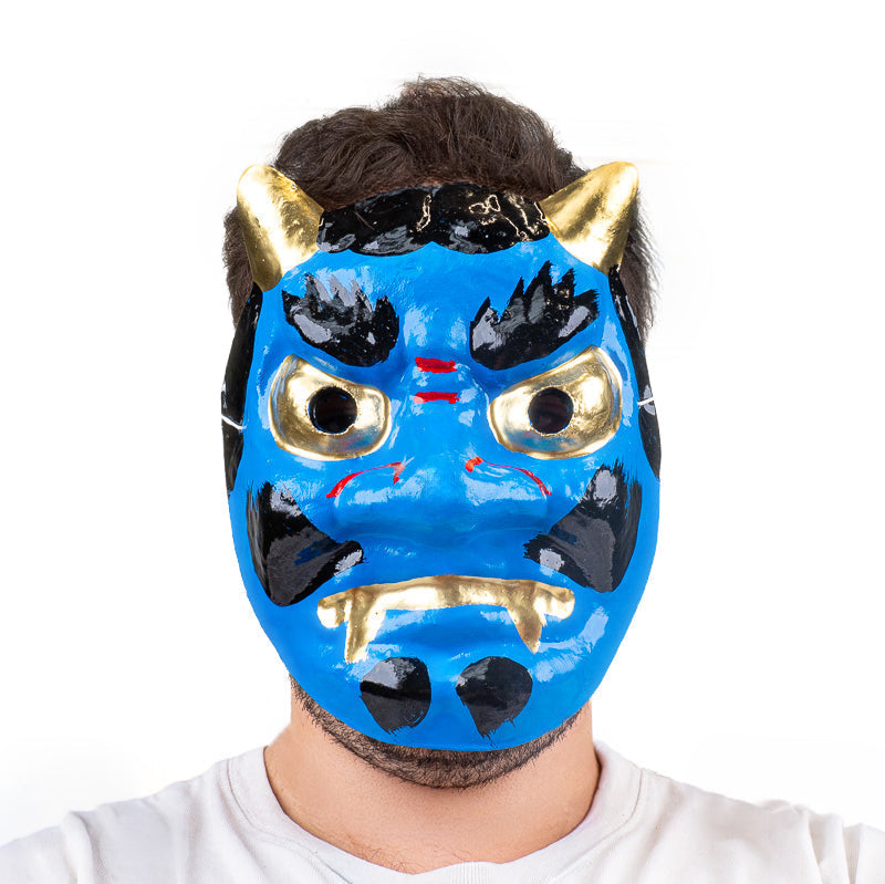 Japanische Oni-Maske aus Pappmaché - Blau