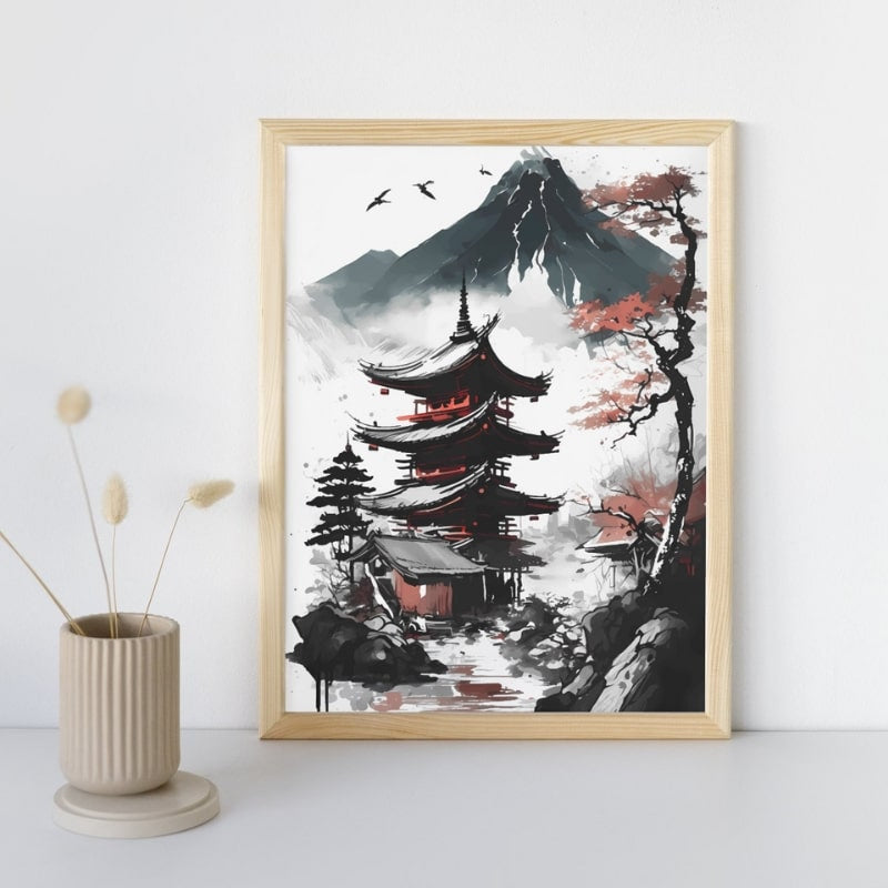 Japanische Poster - Blick auf Pagode A3