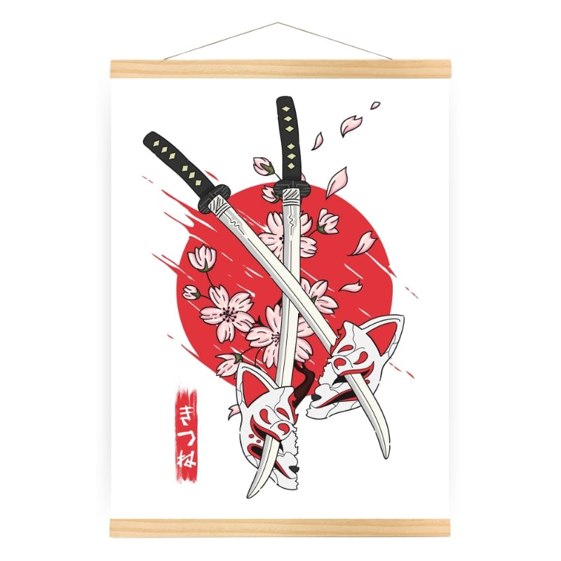 Japanische Poster - Kitsune & Katana A3