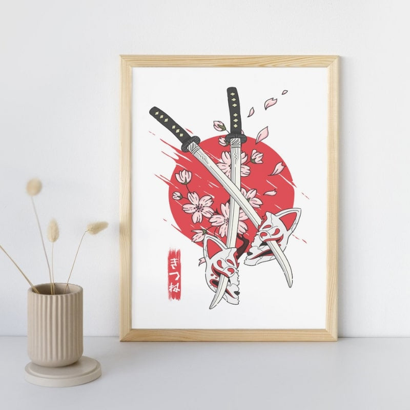 Japanische Poster - Kitsune & Katana A3