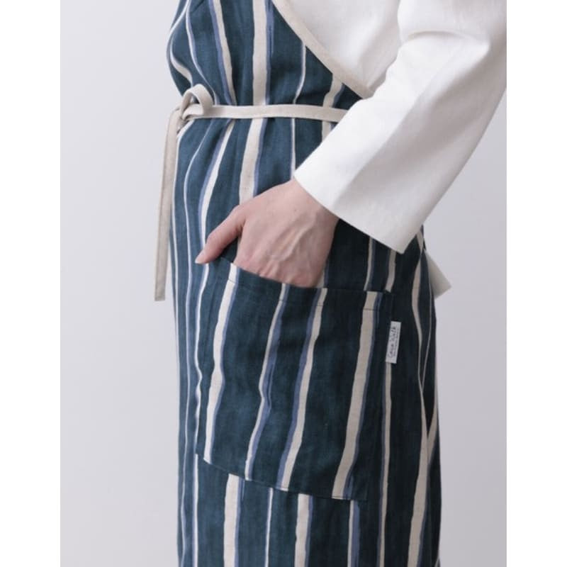 Japanische Schürze - Blaues Streifenmuster