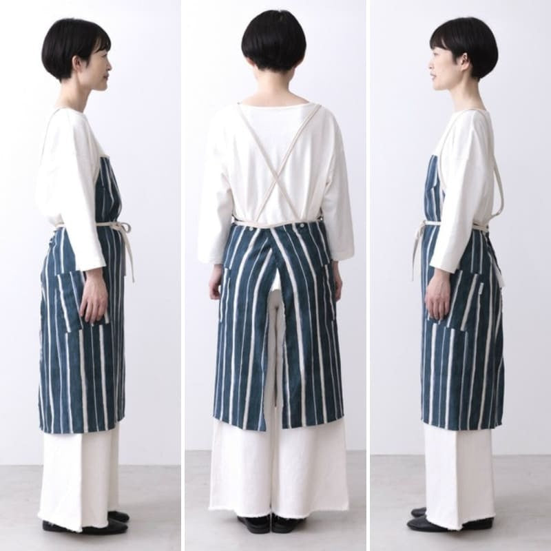 Japanische Schürze - Blaues Streifenmuster