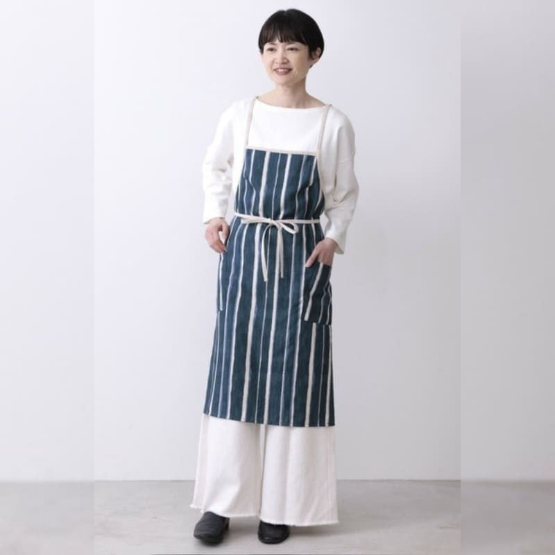 Japanische Schürze - Blaues Streifenmuster
