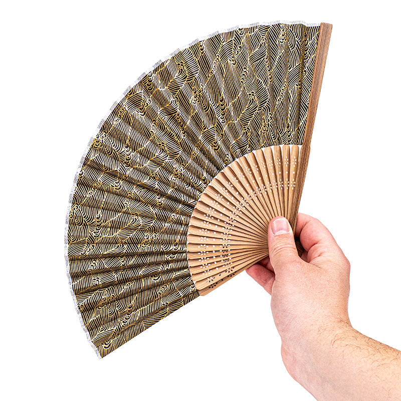 Japanischer Fächer Mino Washi Schwarz Wellen