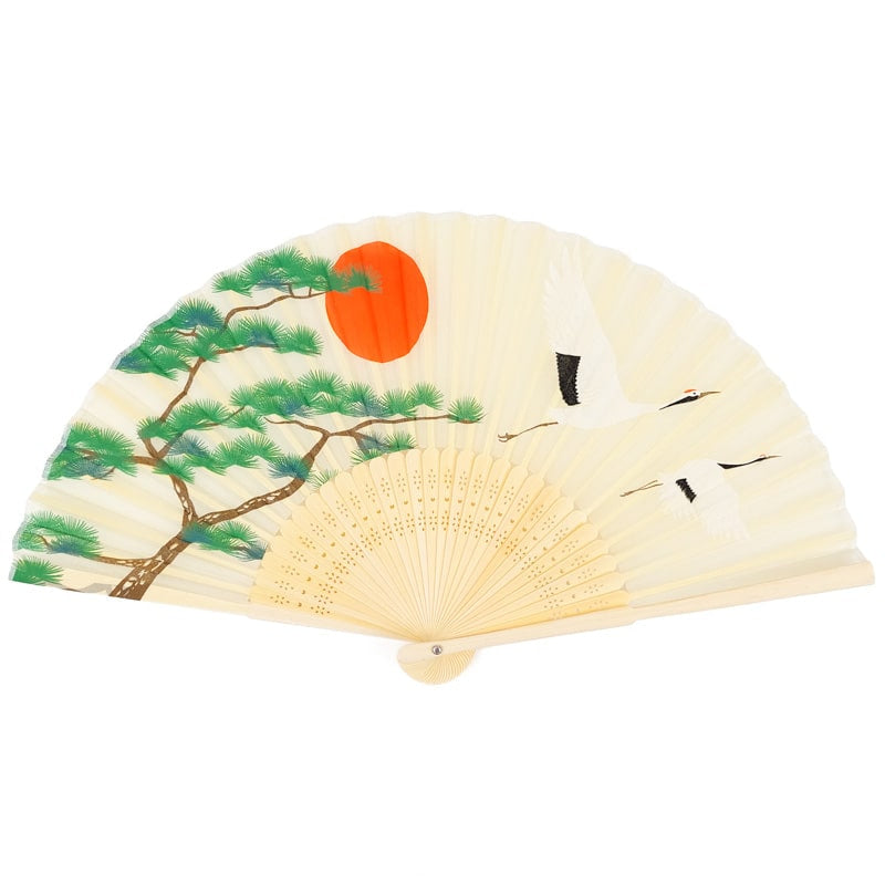 Japanischer Fächer Mit Kranich- und Pinienmotiv