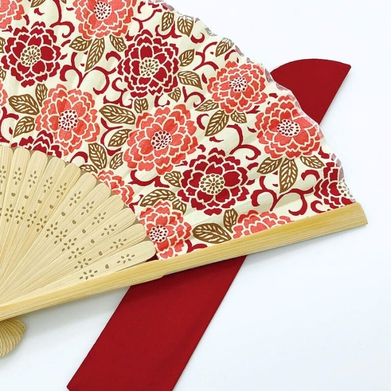 Japanischer Fächer Yuzen Botan Orange
