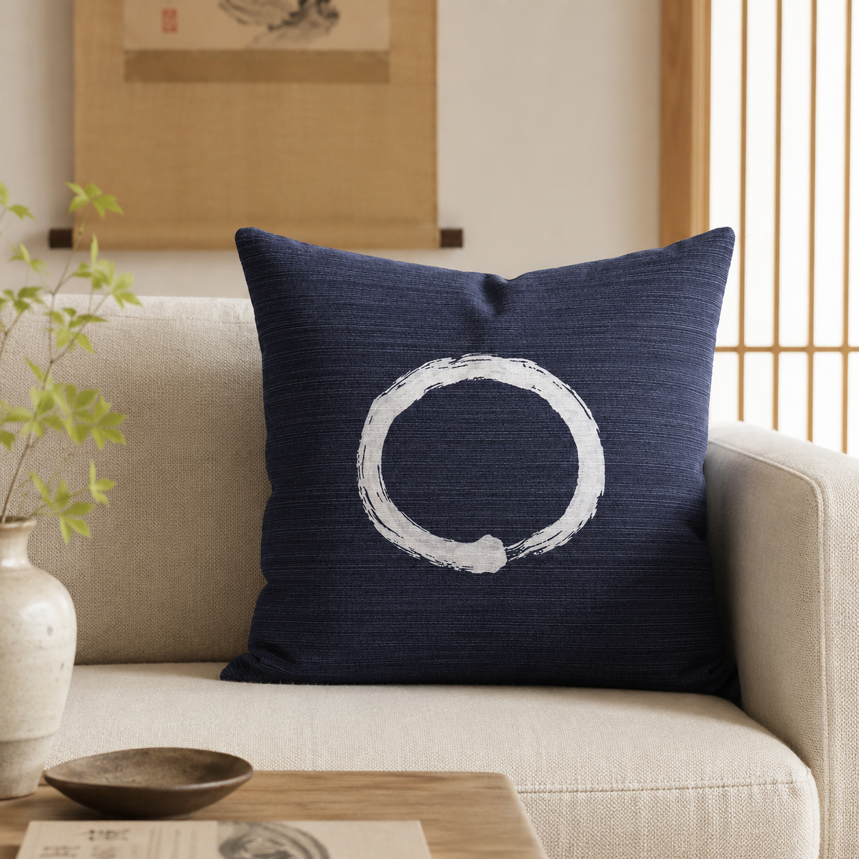 Japanischer Kissenbezug Ensō Blau - 50x50 cm