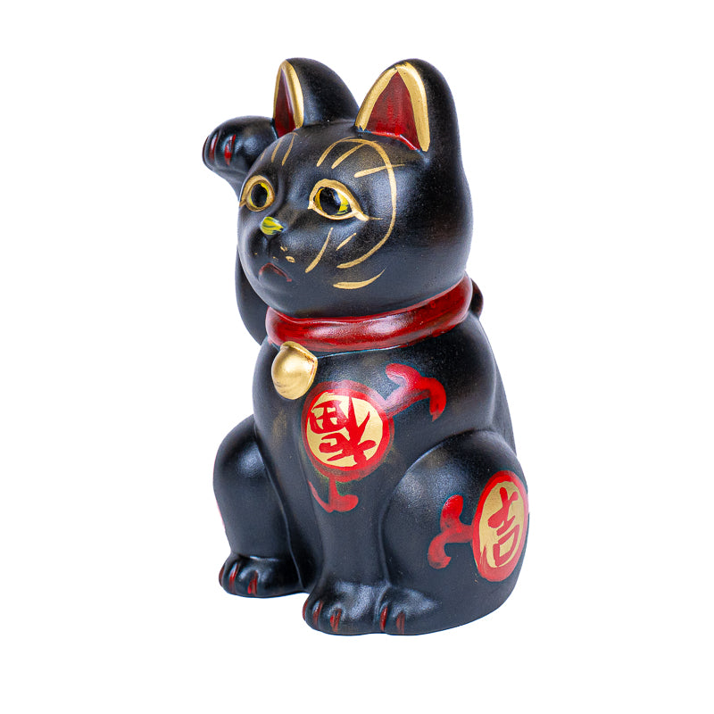 Japanischer Maneki Neko - Schwarze Keramik