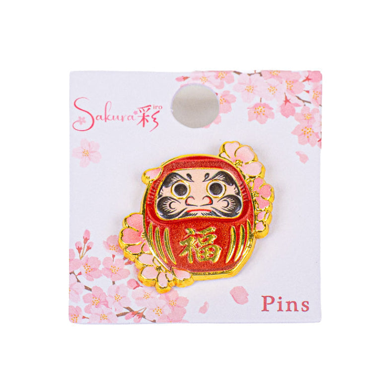 Japanischer Metall-Pin – Daruma und Sakura