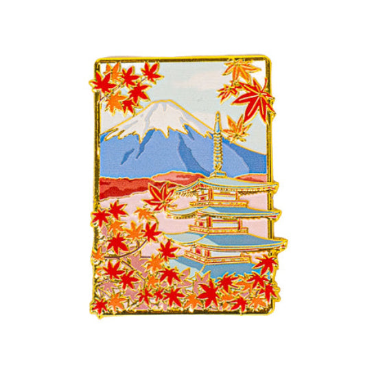 Japanischer Metallmagnet Momiji Pagode und Fuji