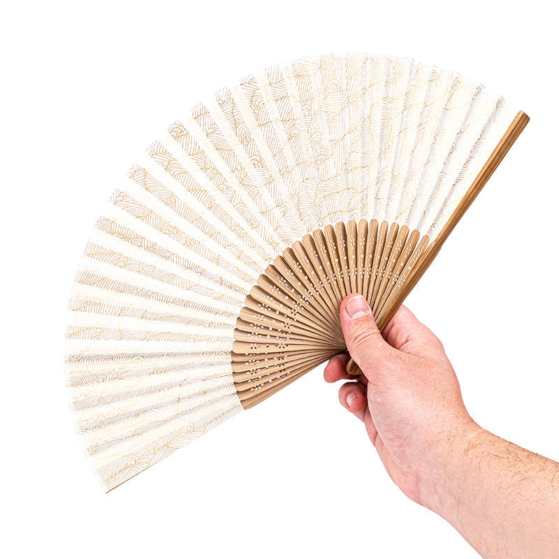 Japanischer Mino Washi Fächer Weiß Wellen