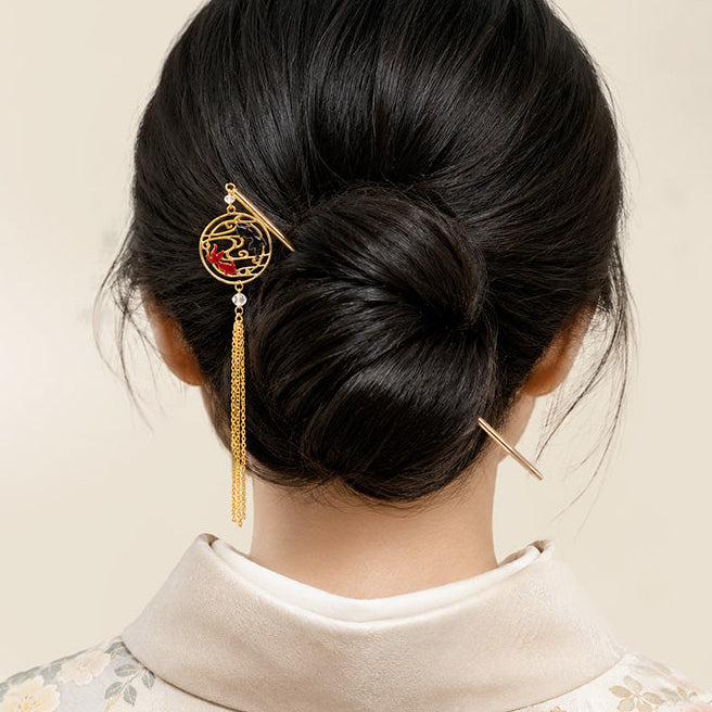 Japanisches Kanzashi - Roter & Schwarzer Fisch