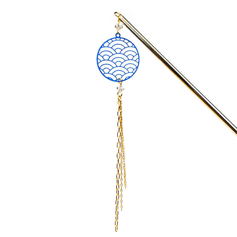 Japanisches Kanzashi - Seigaiha Blau