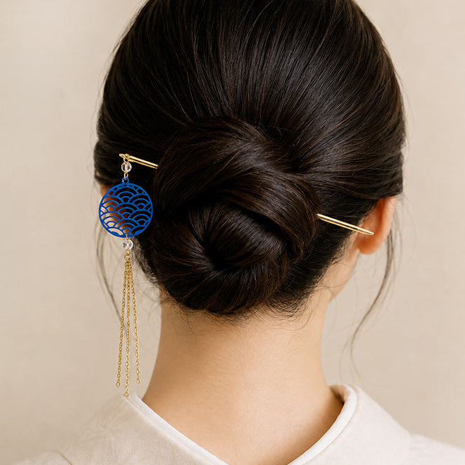 Japanisches Kanzashi - Seigaiha Blau