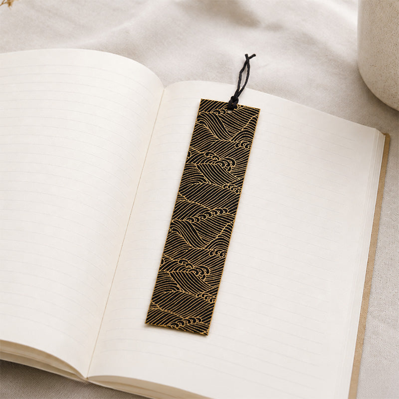 Japanisches Lesezeichen Mino Washi Schwarz Wellen
