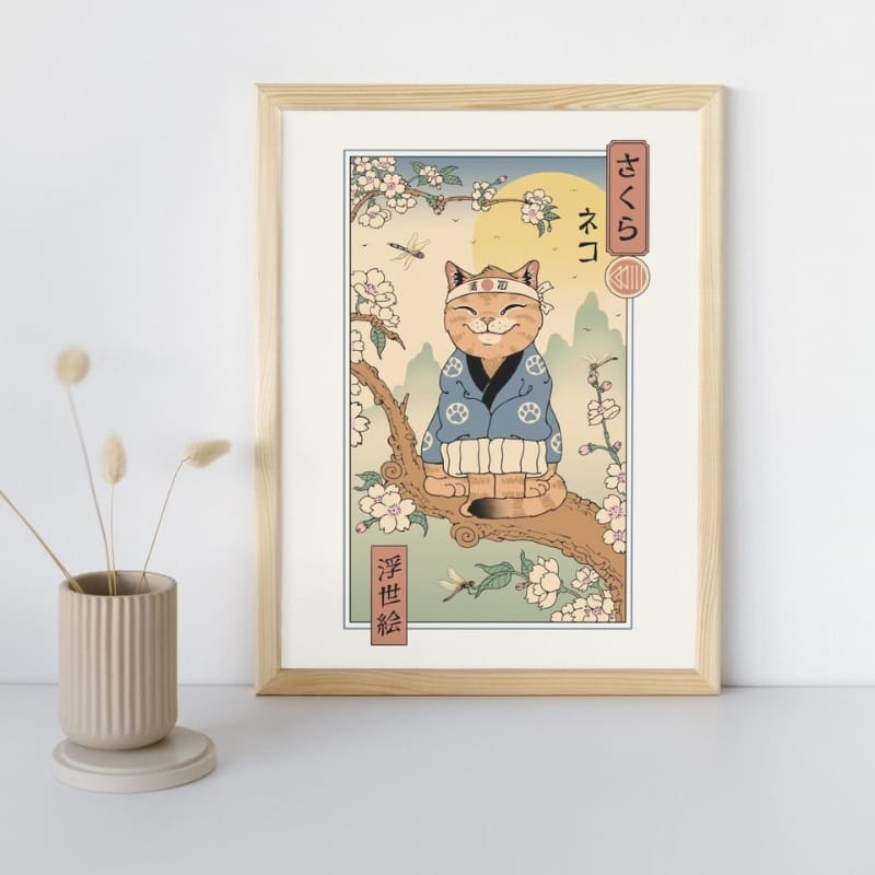 Japanisches Poster Ukiyo-e Neko Sakura A3