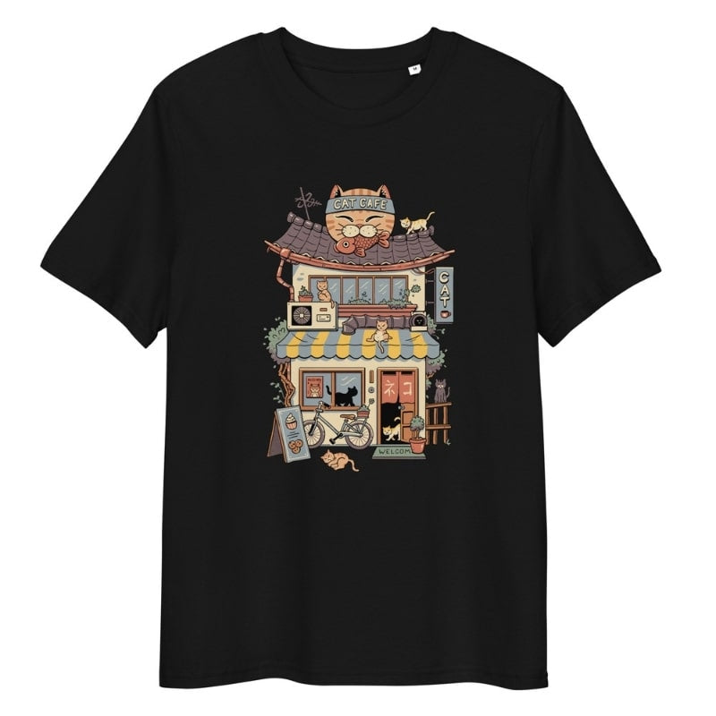 Japanisches T-Shirt Neko Kaffee S / Schwarz