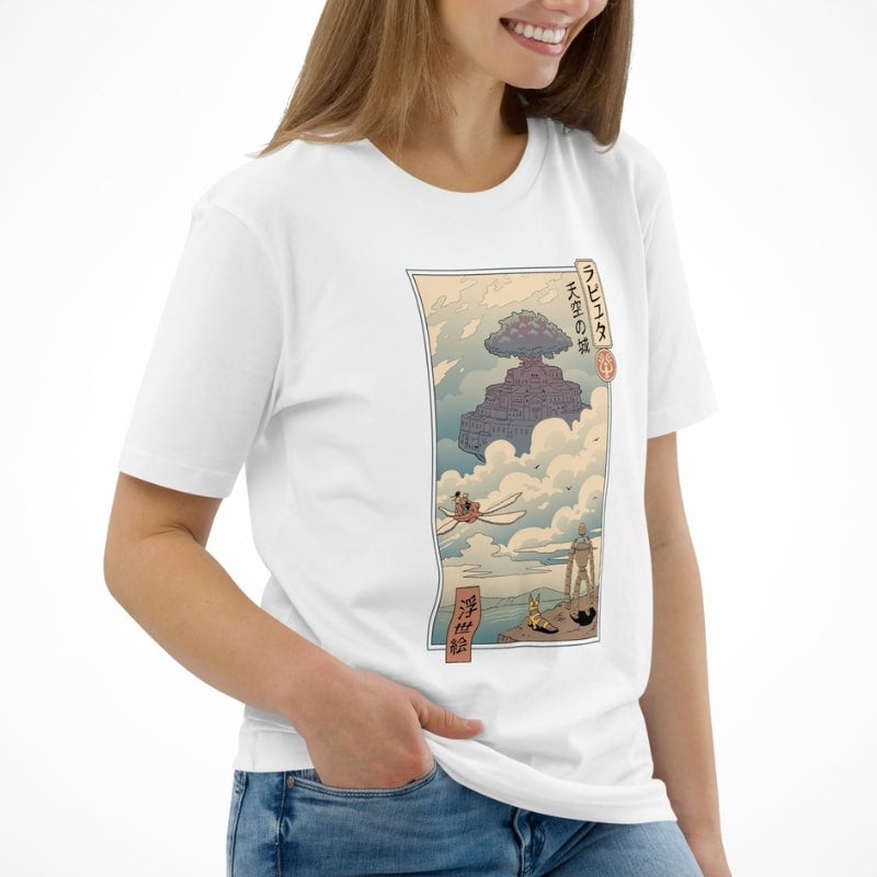 Japanisches T-Shirt Ukiyo-e Schloss im Himmel
