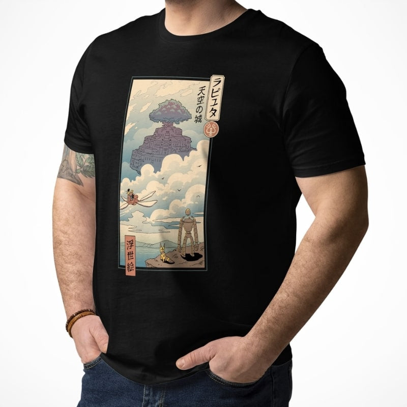 Japanisches T-Shirt Ukiyo-e Schloss im Himmel
