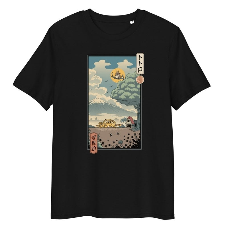 Japanisches Ukiyo-e T-Shirt Wächter des Waldes S / Schwarz